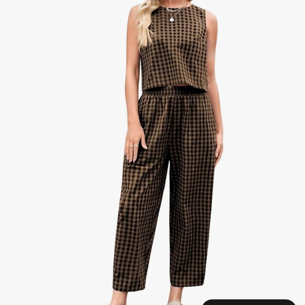 Brown Checkered Two-Piece Set
